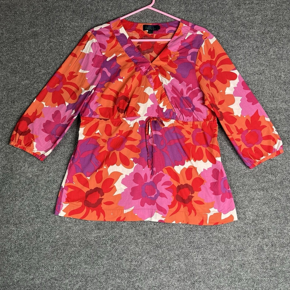 Boden Floral Print Top Blouse Size 18 Cinched Drawstring Chic Spring Summer Boho